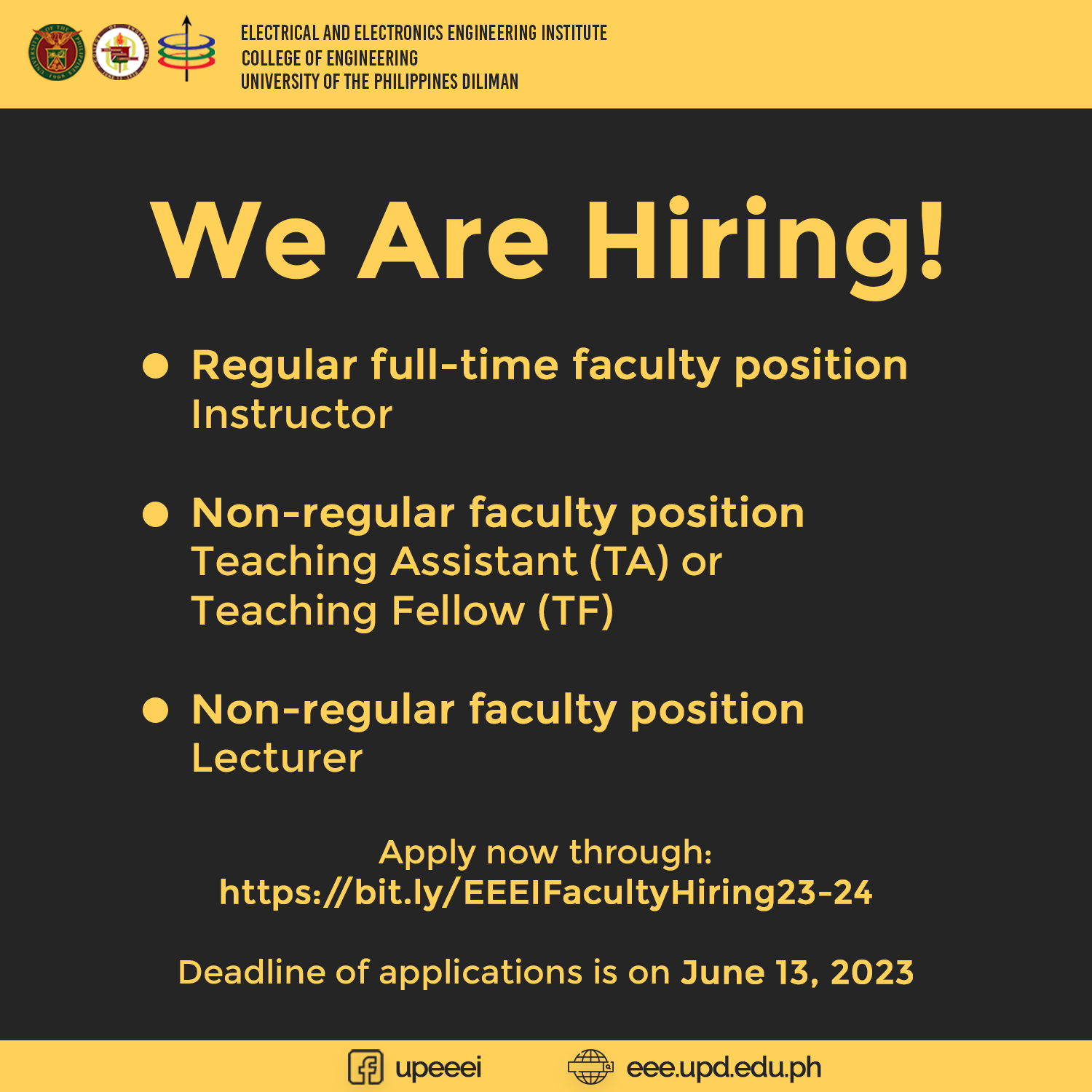 EEEI now hiring for faculty positions for 1st Sem AY 20232024